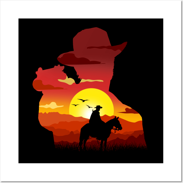 Arthur Morgan SunSet Silhouette Wall Art by Meca-artwork